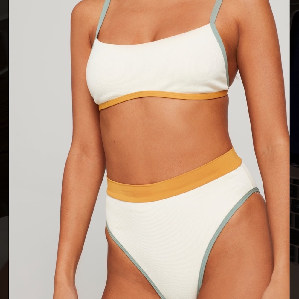 l*space Contract Trim Bikini BOTTOM ONLY - Ivory with Mustard and Sage Trim